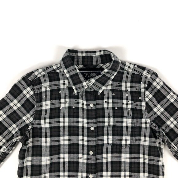 PINK Victoria’s Secret Bling Grey Flannel Shirt - Picture 3 of 8